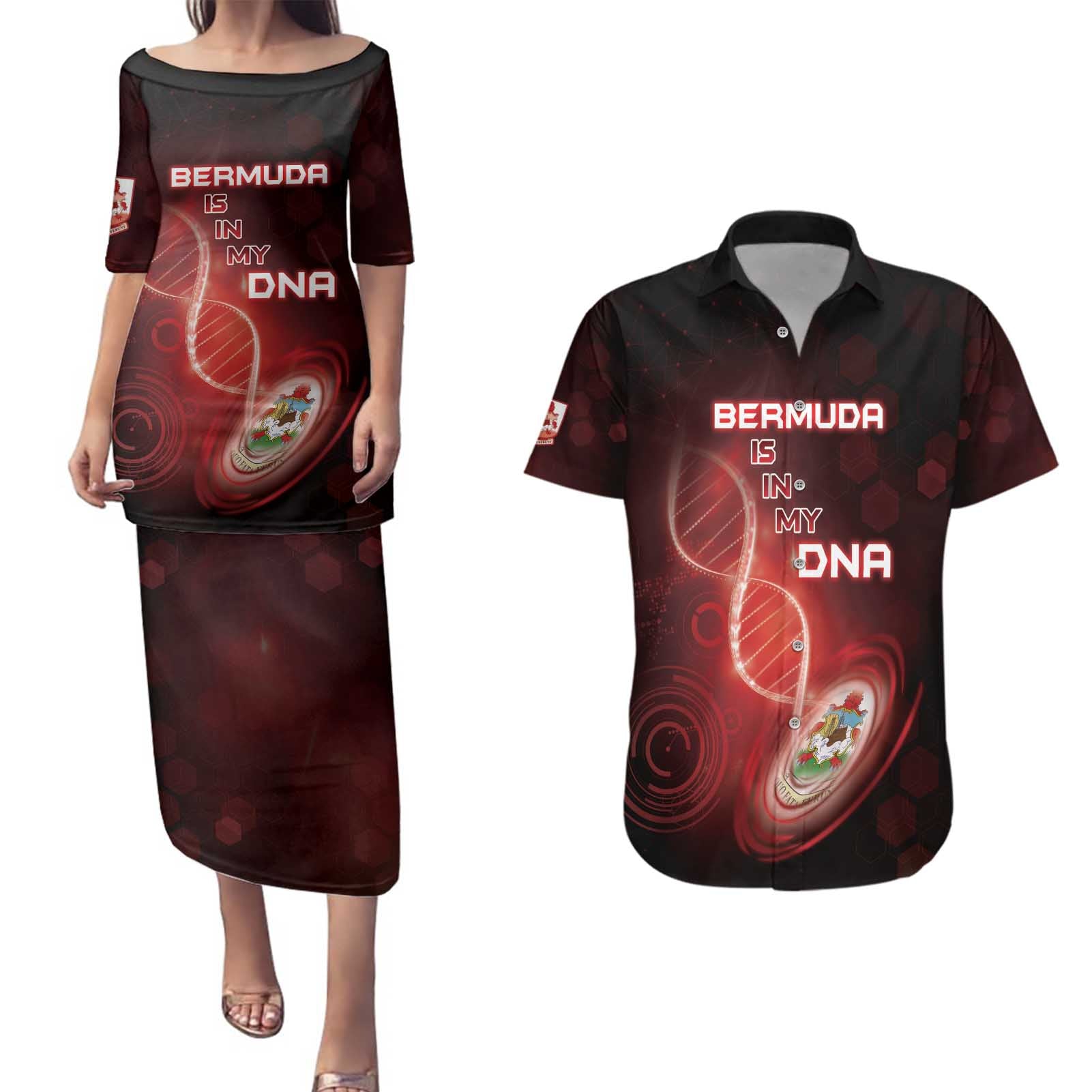 Personalized Bermuda Is In My DNA Couples Matching Puletasi and Hawaiian Shirt - Wonder Print Shop