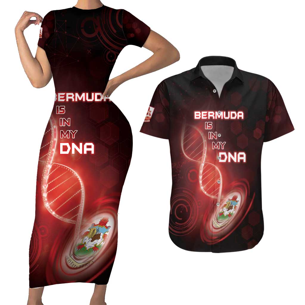 Personalized Bermuda Is In My DNA Couples Matching Short Sleeve Bodycon Dress and Hawaiian Shirt - Wonder Print Shop