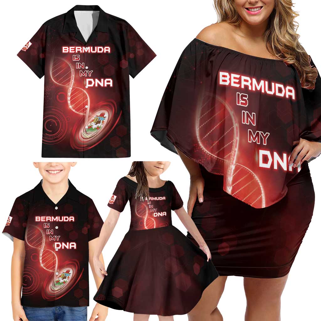 Personalized Bermuda Is In My DNA Family Matching Off Shoulder Short Dress and Hawaiian Shirt - Wonder Print Shop