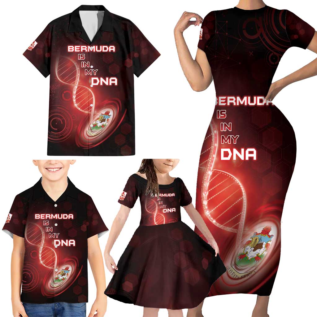 Personalized Bermuda Is In My DNA Family Matching Short Sleeve Bodycon Dress and Hawaiian Shirt - Wonder Print Shop