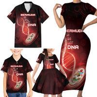 Personalized Bermuda Is In My DNA Family Matching Short Sleeve Bodycon Dress and Hawaiian Shirt - Wonder Print Shop