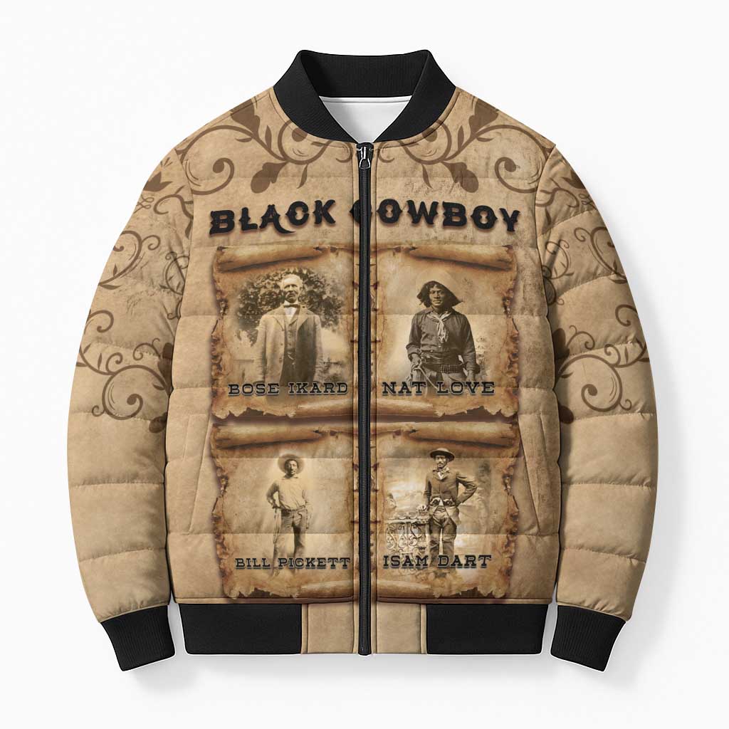 Black Cowboy Bomber Puffer Jacket Melanin Black History Western Grunge - Wonder Print Shop