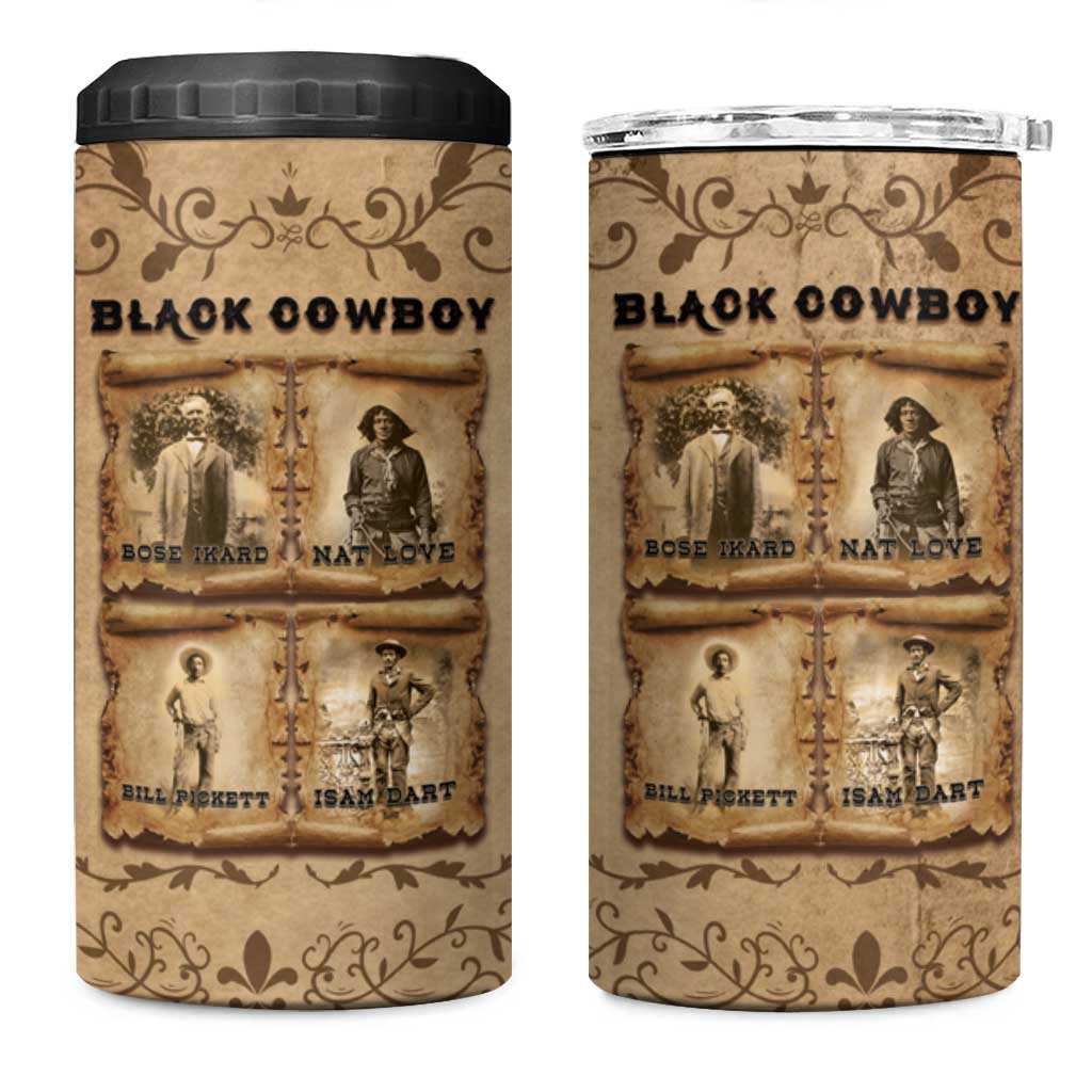 Black Cowboy 4 in 1 Can Cooler Tumbler Melanin Black History Western Grunge - Wonder Print Shop