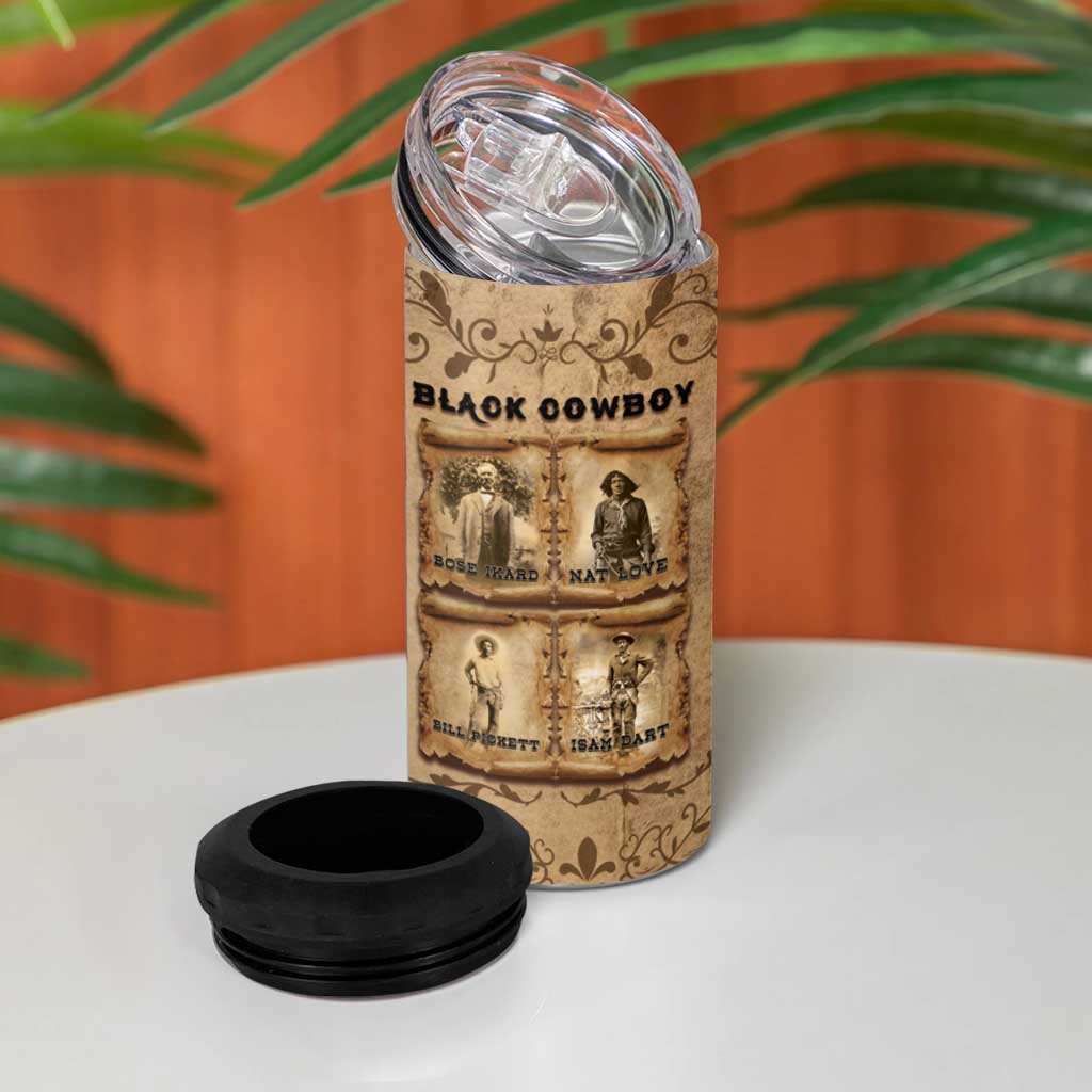 Black Cowboy 4 in 1 Can Cooler Tumbler Melanin Black History Western Grunge - Wonder Print Shop