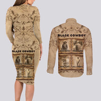 Black Cowboy Couples Matching Long Sleeve Bodycon Dress and Long Sleeve Button Shirt Melanin Black History Western Grunge - Wonder Print Shop