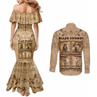 Black Cowboy Couples Matching Mermaid Dress and Long Sleeve Button Shirt Melanin Black History Western Grunge - Wonder Print Shop
