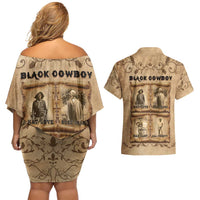 Black Cowboy Couples Matching Off Shoulder Short Dress and Hawaiian Shirt Melanin Black History Western Grunge - Wonder Print Shop
