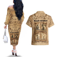 Black Cowboy Couples Matching Off The Shoulder Long Sleeve Dress and Hawaiian Shirt Melanin Black History Western Grunge - Wonder Print Shop