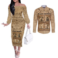 Black Cowboy Couples Matching Off The Shoulder Long Sleeve Dress and Long Sleeve Button Shirt Melanin Black History Western Grunge - Wonder Print Shop