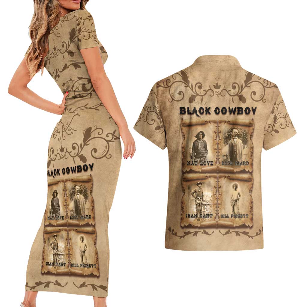 Black Cowboy Couples Matching Short Sleeve Bodycon Dress and Hawaiian Shirt Melanin Black History Western Grunge - Wonder Print Shop