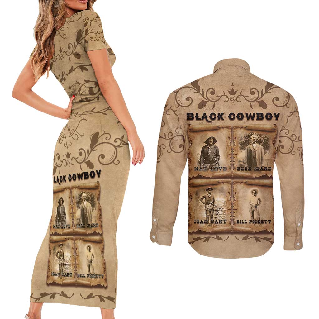 Black Cowboy Couples Matching Short Sleeve Bodycon Dress and Long Sleeve Button Shirt Melanin Black History Western Grunge - Wonder Print Shop