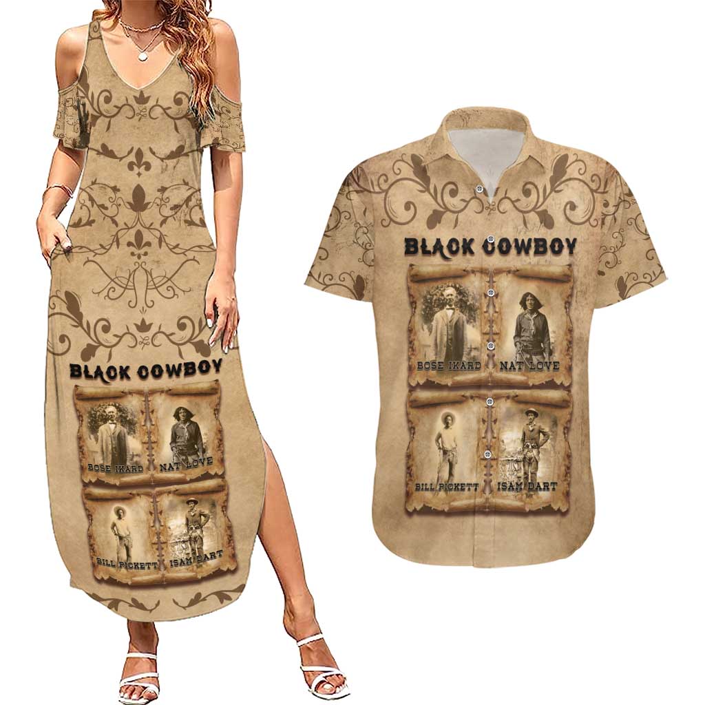 Black Cowboy Couples Matching Summer Maxi Dress and Hawaiian Shirt Melanin Black History Western Grunge - Wonder Print Shop