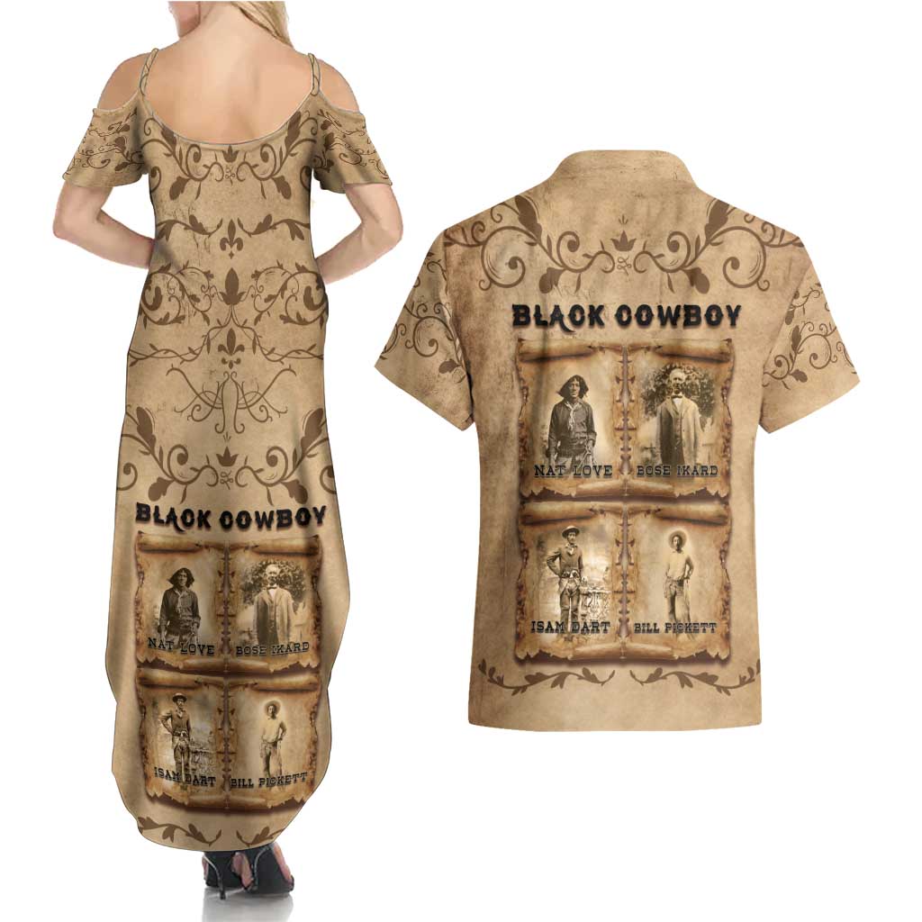 Black Cowboy Couples Matching Summer Maxi Dress and Hawaiian Shirt Melanin Black History Western Grunge - Wonder Print Shop