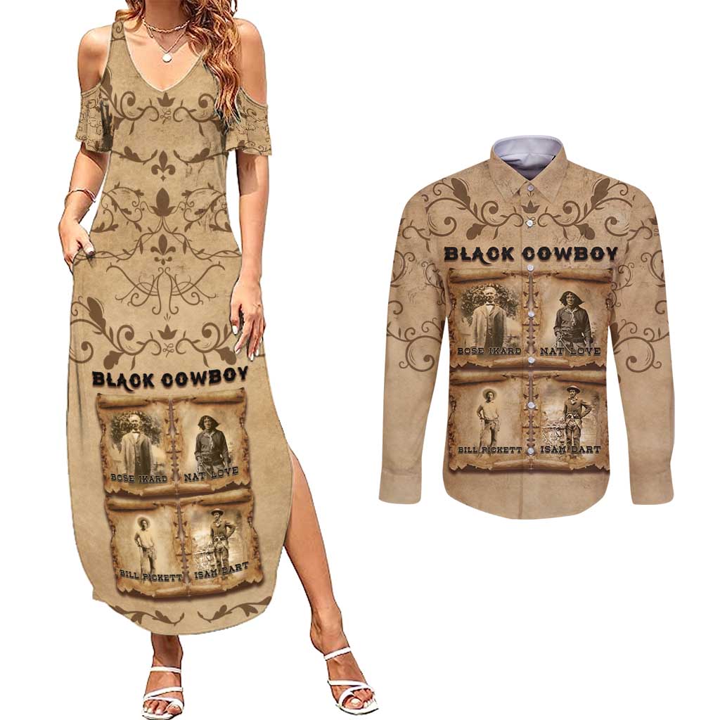 Black Cowboy Couples Matching Summer Maxi Dress and Long Sleeve Button Shirt Melanin Black History Western Grunge - Wonder Print Shop