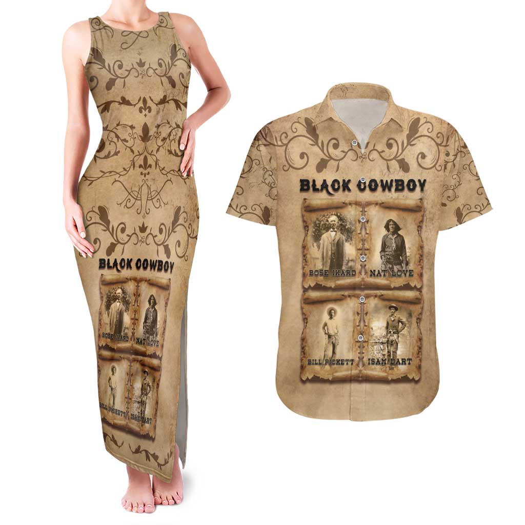 Black Cowboy Couples Matching Tank Maxi Dress and Hawaiian Shirt Melanin Black History Western Grunge - Wonder Print Shop
