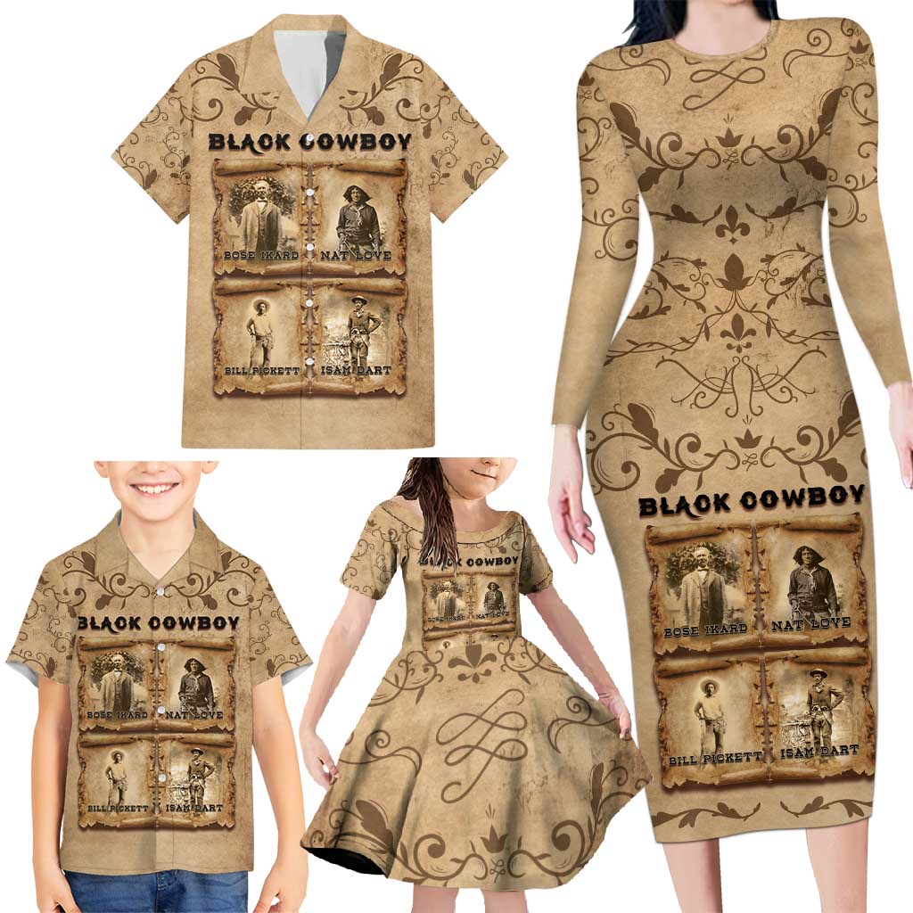 Black Cowboy Family Matching Long Sleeve Bodycon Dress and Hawaiian Shirt Melanin Black History Western Grunge - Wonder Print Shop