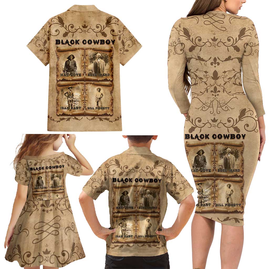 Black Cowboy Family Matching Long Sleeve Bodycon Dress and Hawaiian Shirt Melanin Black History Western Grunge - Wonder Print Shop