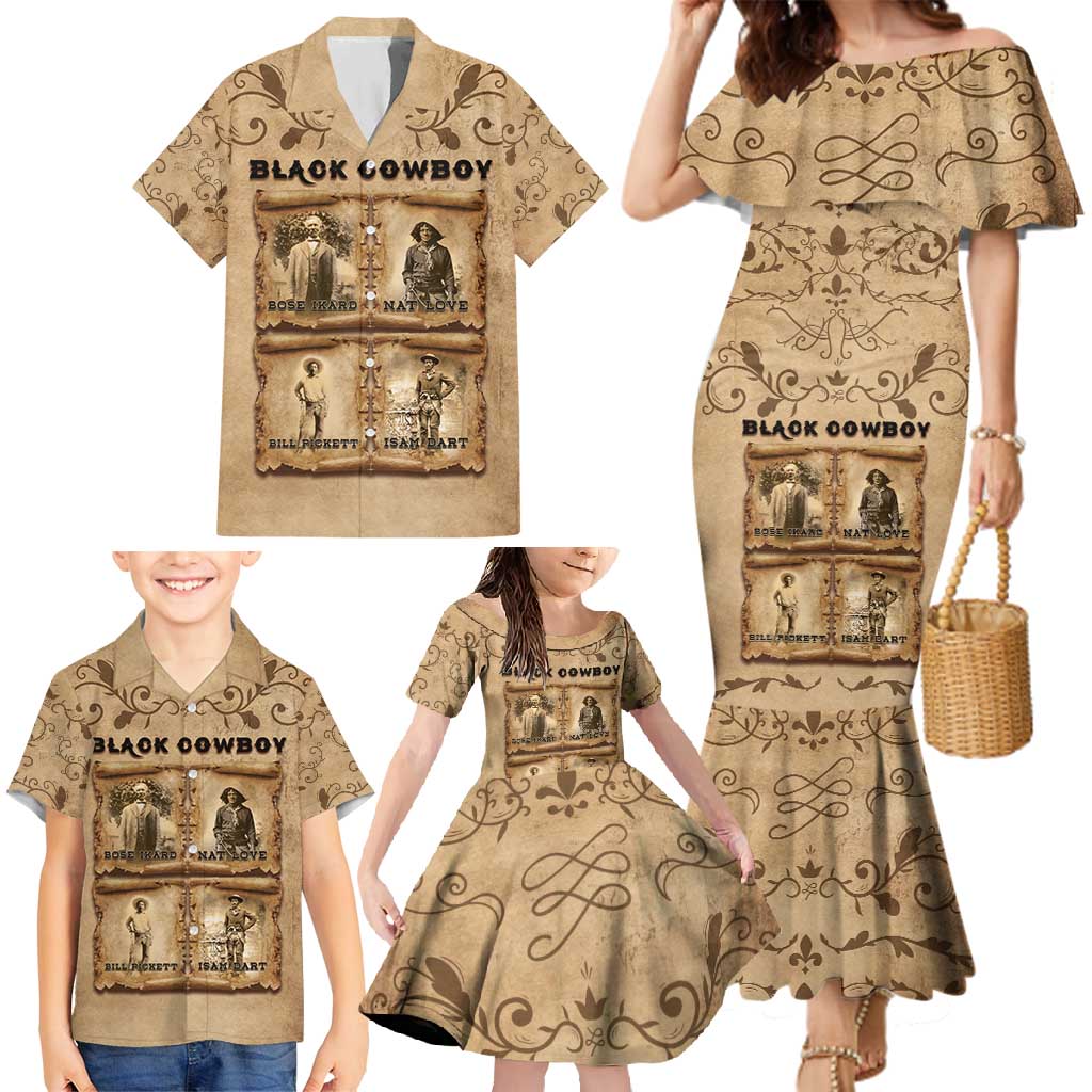 Black Cowboy Family Matching Mermaid Dress and Hawaiian Shirt Melanin Black History Western Grunge - Wonder Print Shop
