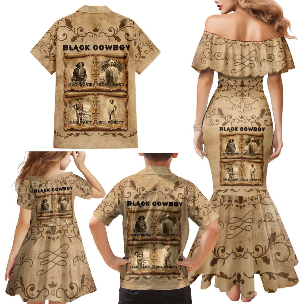 Black Cowboy Family Matching Mermaid Dress and Hawaiian Shirt Melanin Black History Western Grunge - Wonder Print Shop