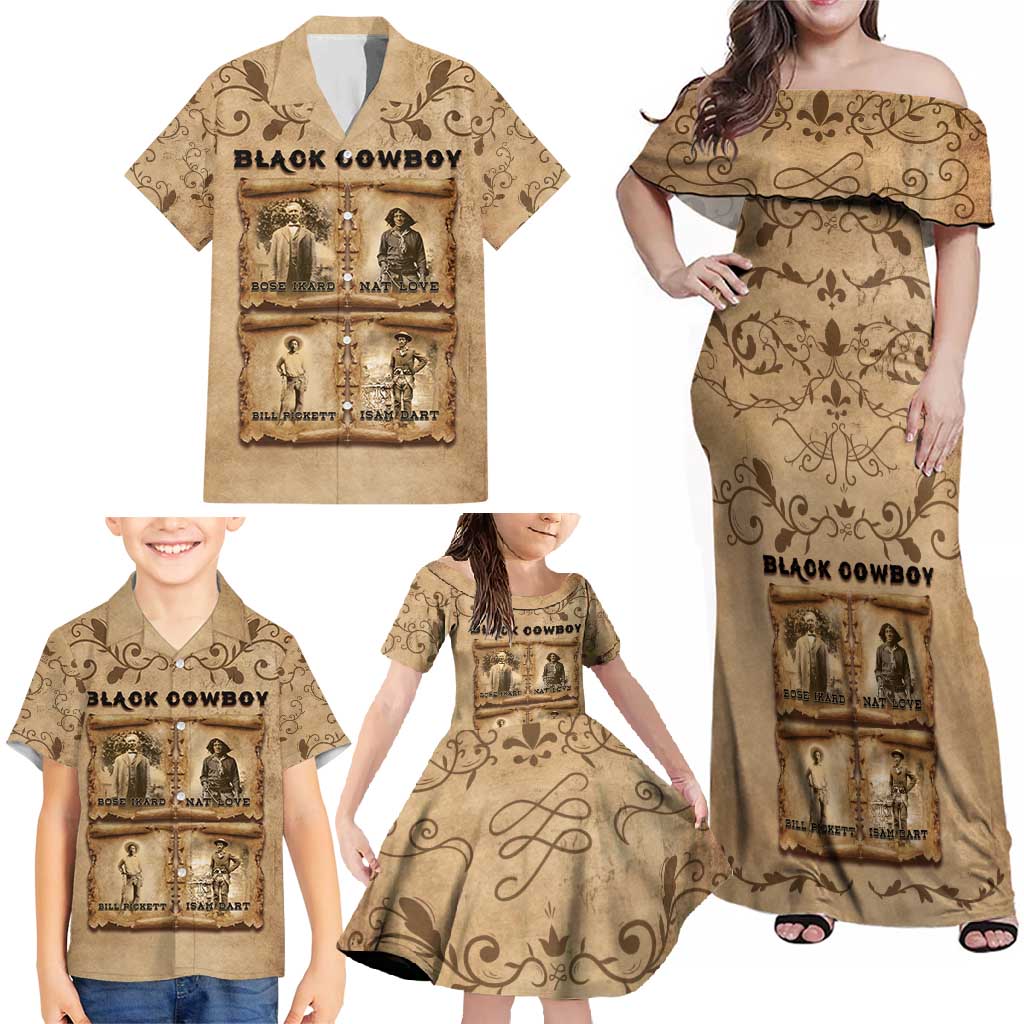 Black Cowboy Family Matching Off Shoulder Maxi Dress and Hawaiian Shirt Melanin Black History Western Grunge - Wonder Print Shop