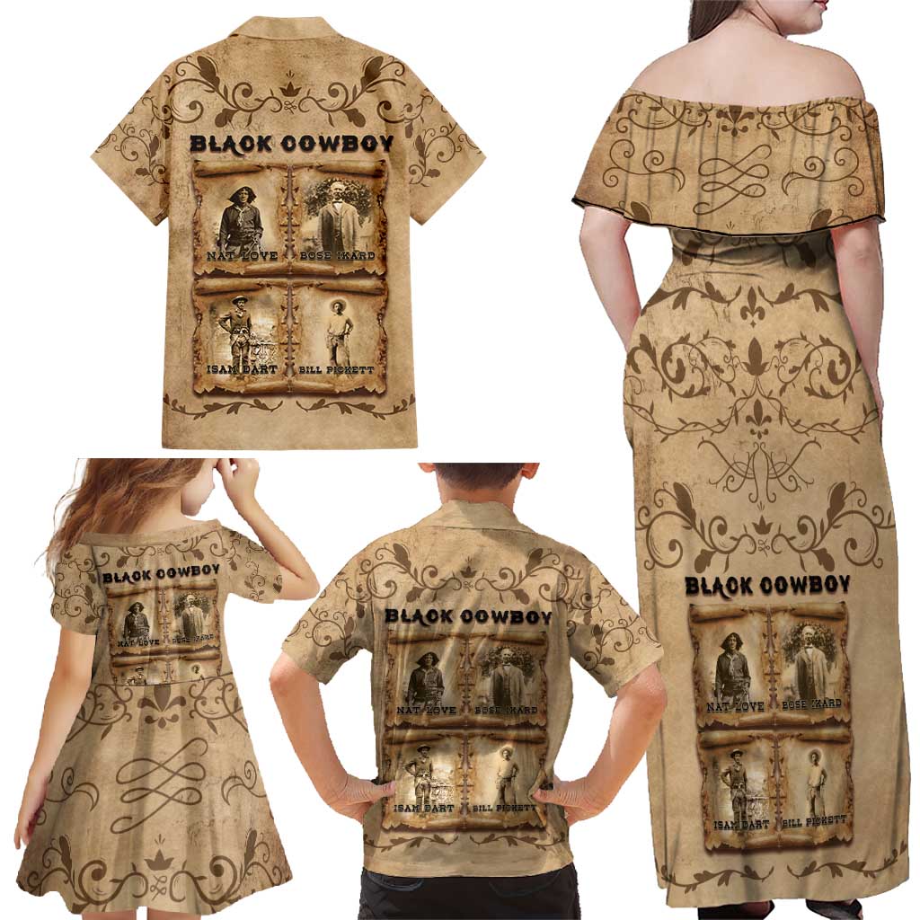 Black Cowboy Family Matching Off Shoulder Maxi Dress and Hawaiian Shirt Melanin Black History Western Grunge - Wonder Print Shop