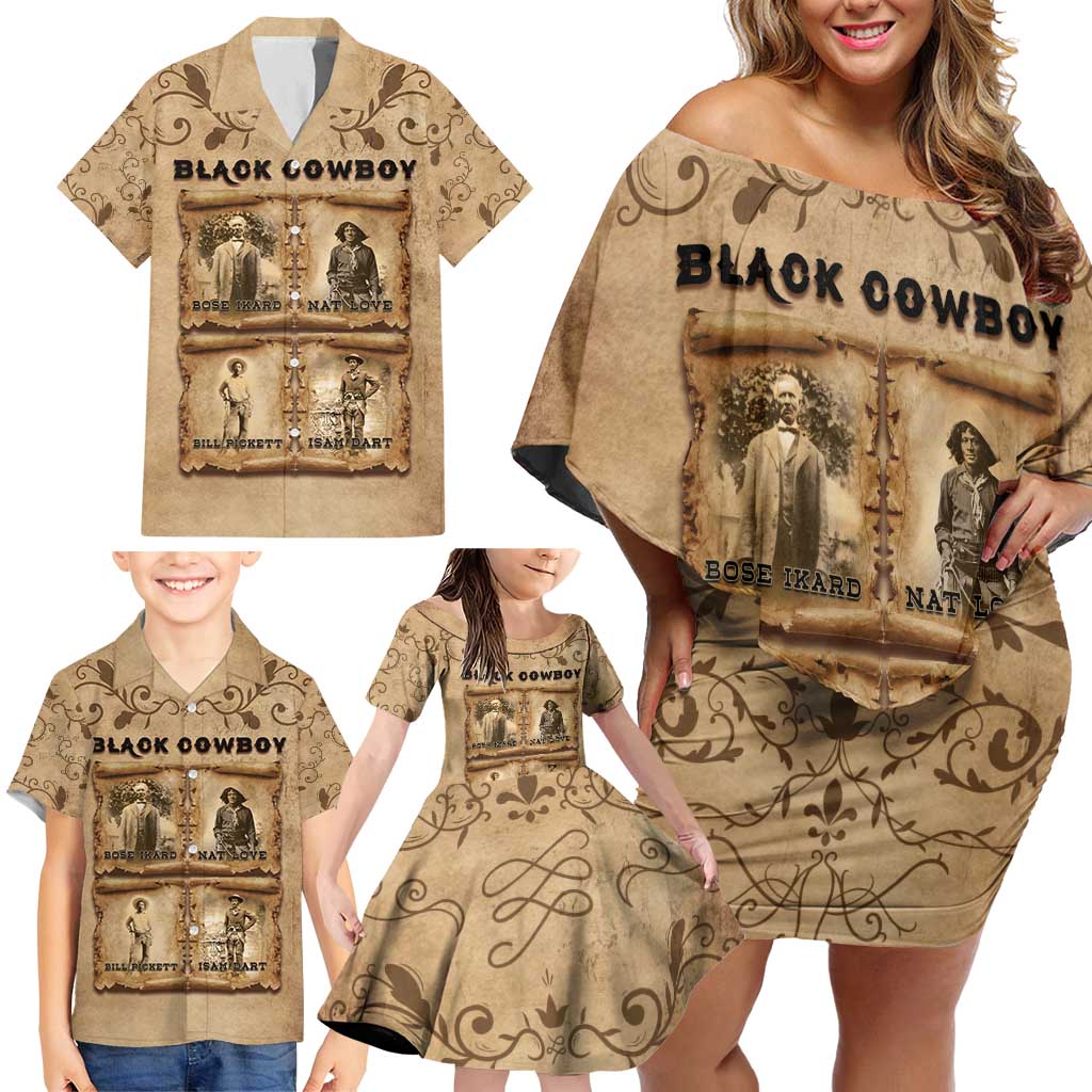 Black Cowboy Family Matching Off Shoulder Short Dress and Hawaiian Shirt Melanin Black History Western Grunge - Wonder Print Shop