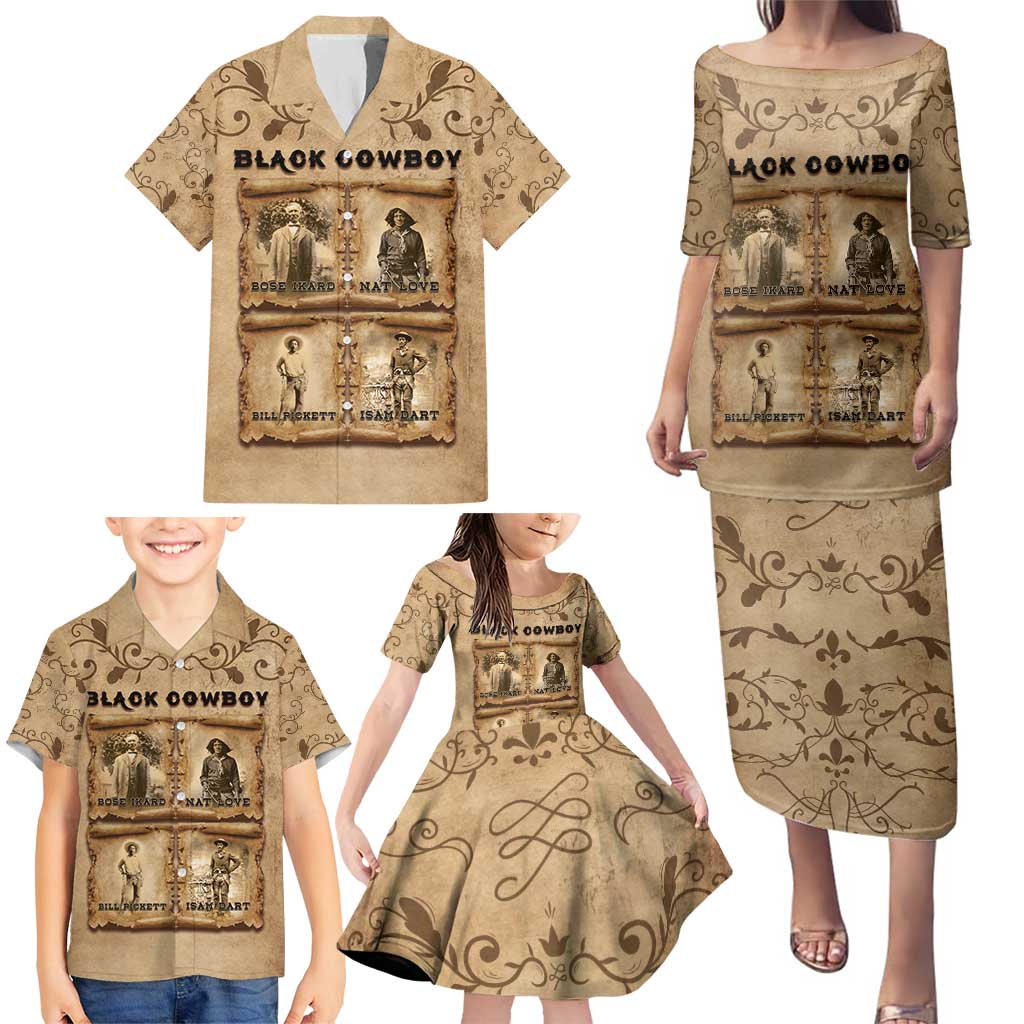 Black Cowboy Family Matching Puletasi and Hawaiian Shirt Melanin Black History Western Grunge - Wonder Print Shop