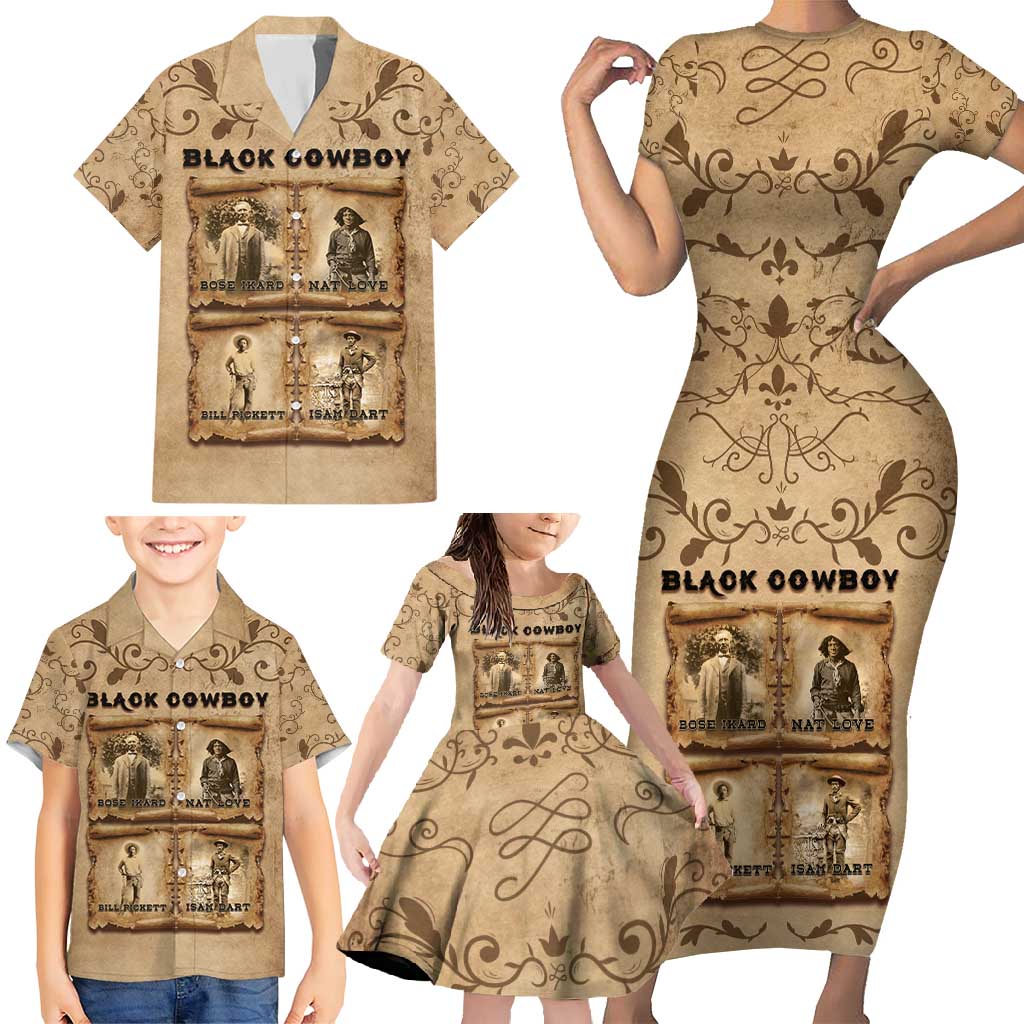 Black Cowboy Family Matching Short Sleeve Bodycon Dress and Hawaiian Shirt Melanin Black History Western Grunge - Wonder Print Shop