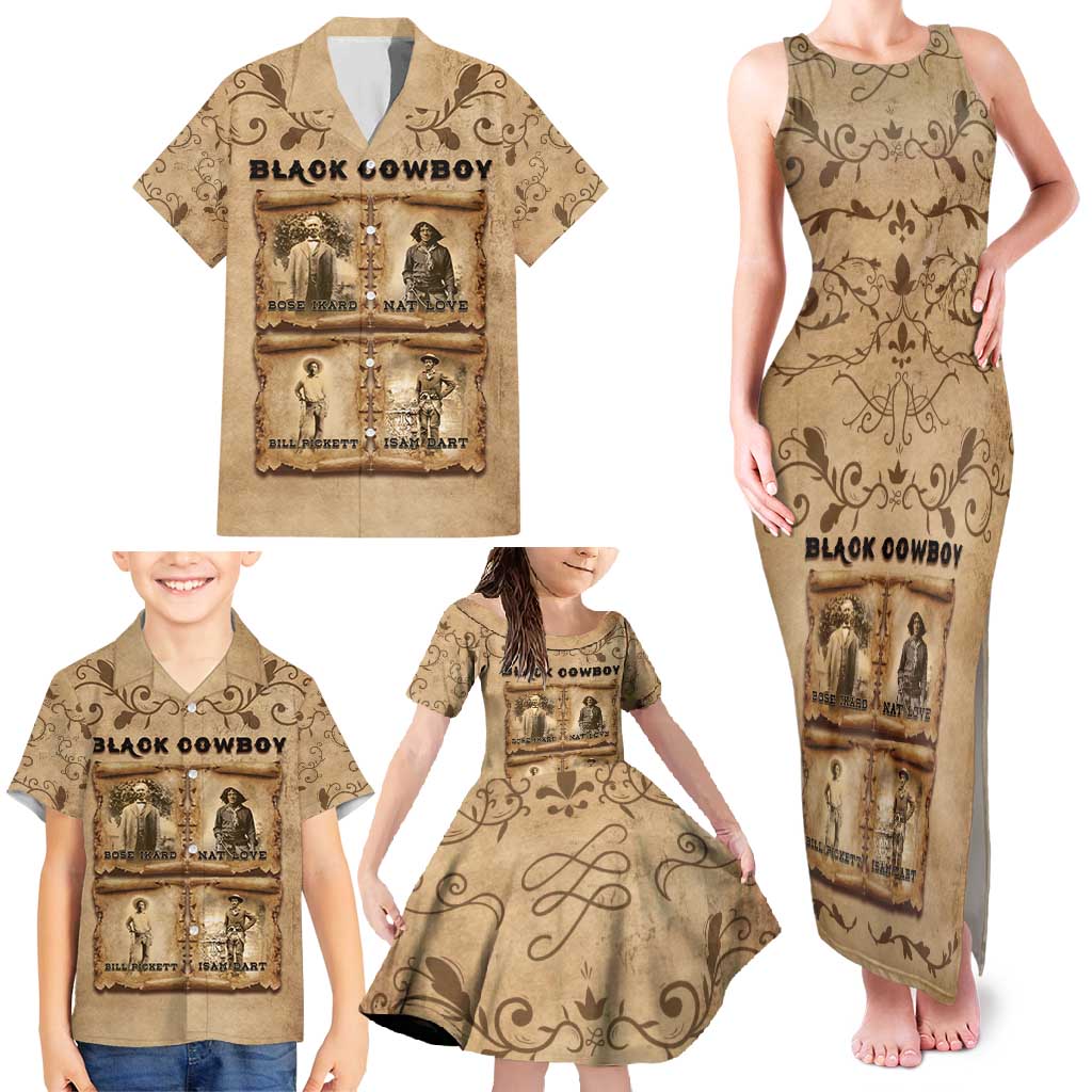 Black Cowboy Family Matching Tank Maxi Dress and Hawaiian Shirt Melanin Black History Western Grunge - Wonder Print Shop