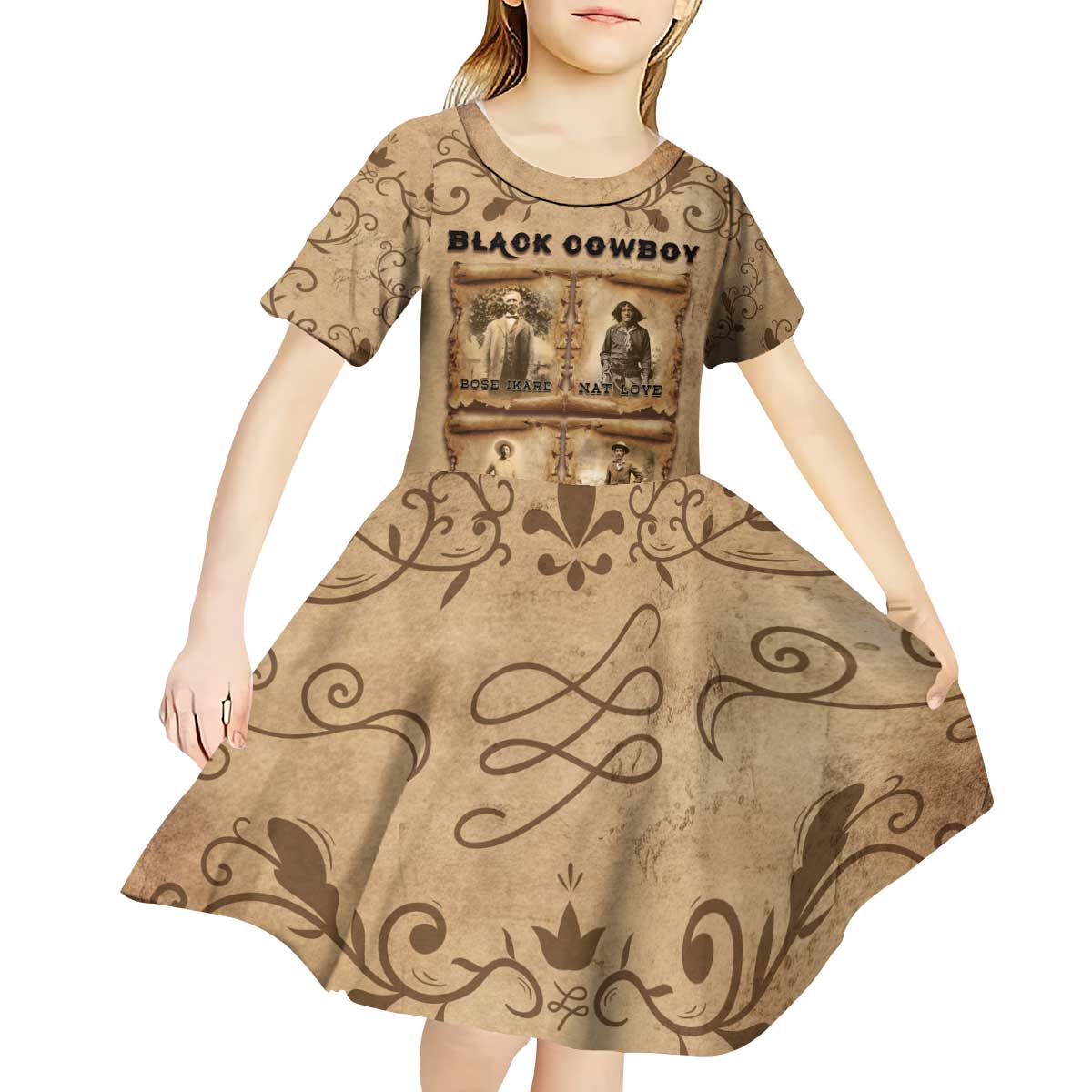 Black Cowboy Kid Short Sleeve Dress Melanin Black History Western Grunge - Wonder Print Shop