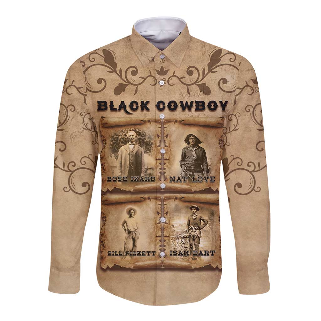Black Cowboy Long Sleeve Button Shirt Melanin Black History Western Grunge - Wonder Print Shop