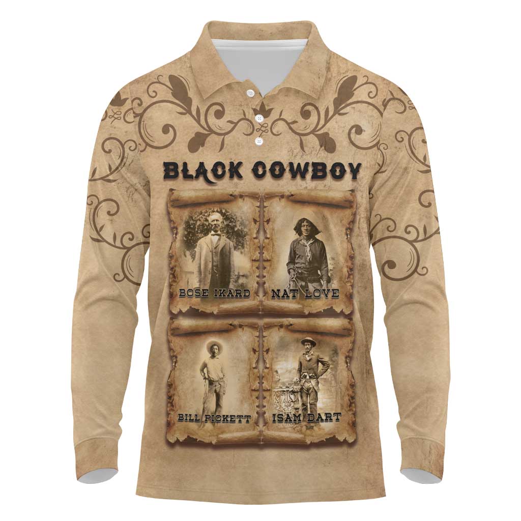 Black Cowboy Long Sleeve Polo Shirt Melanin Black History Western Grunge - Wonder Print Shop