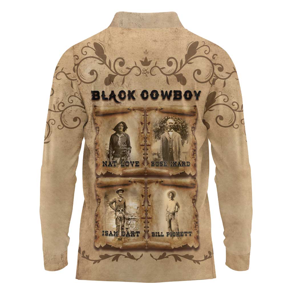 Black Cowboy Long Sleeve Polo Shirt Melanin Black History Western Grunge - Wonder Print Shop