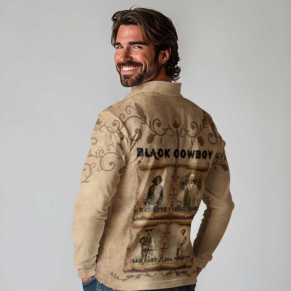 Black Cowboy Long Sleeve Polo Shirt Melanin Black History Western Grunge - Wonder Print Shop
