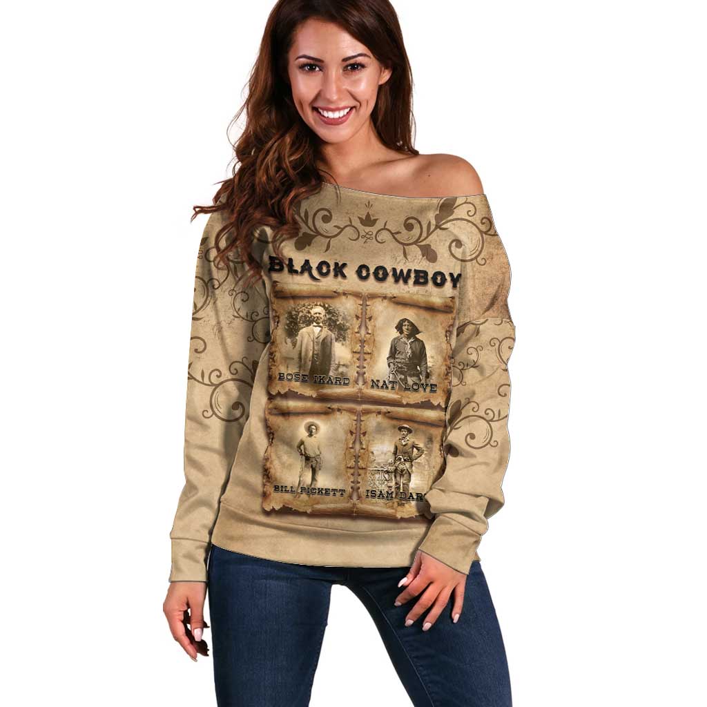 Black Cowboy Off Shoulder Sweater Melanin Black History Western Grunge - Wonder Print Shop