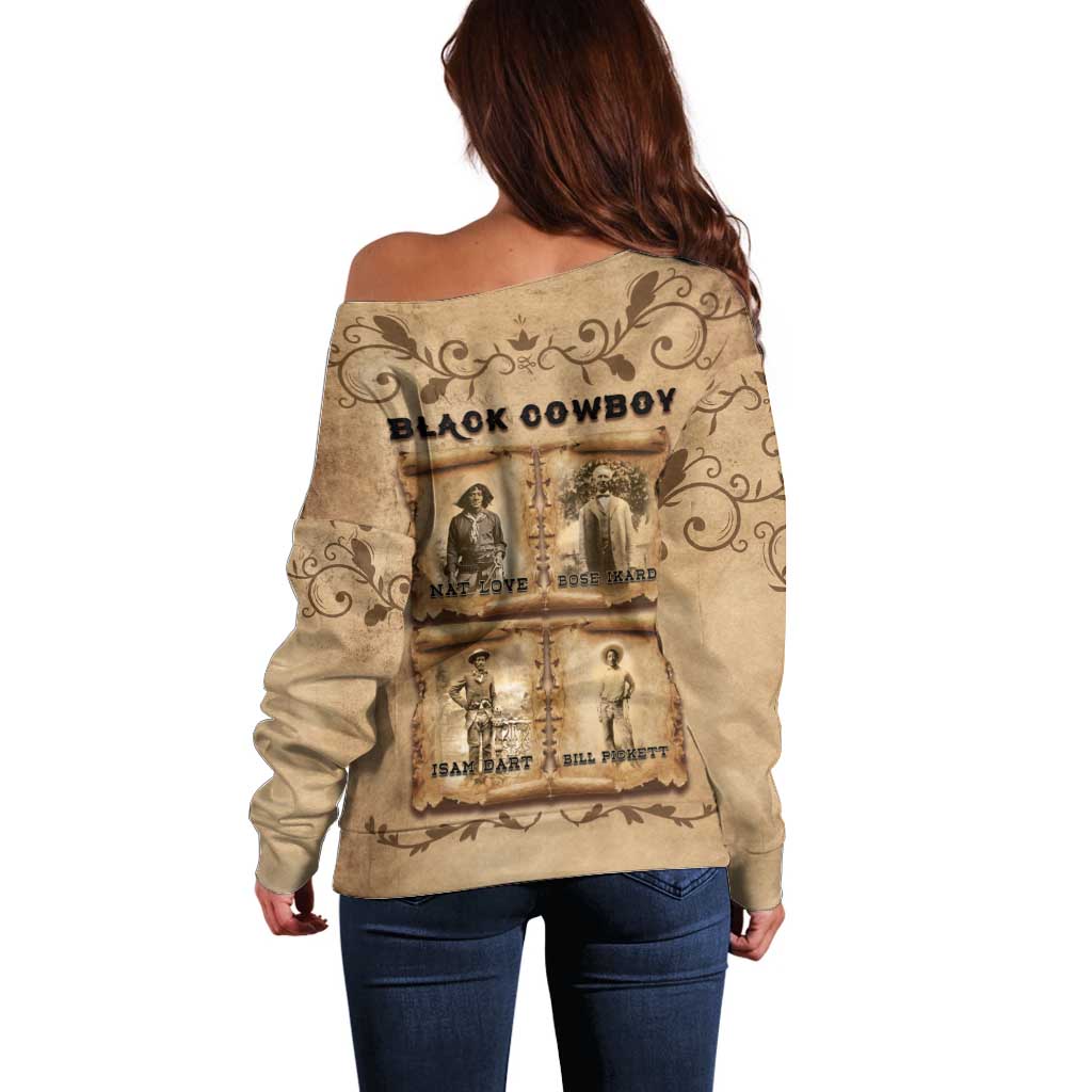 Black Cowboy Off Shoulder Sweater Melanin Black History Western Grunge - Wonder Print Shop