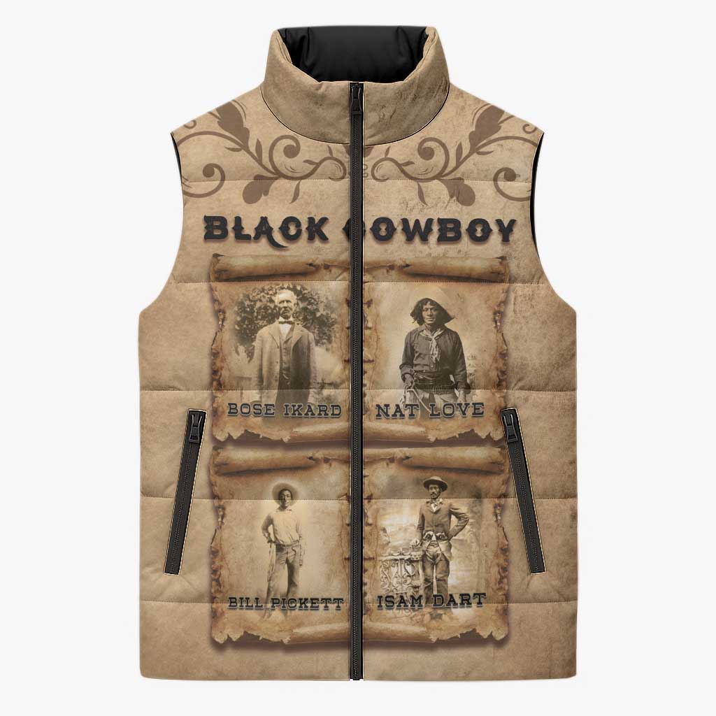 Black Cowboy Sleeveless Puffer Jacket Melanin Black History Western Grunge - Wonder Print Shop