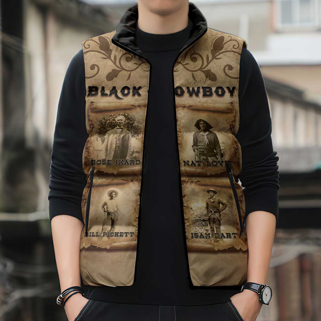 Black Cowboy Sleeveless Puffer Jacket Melanin Black History Western Grunge - Wonder Print Shop