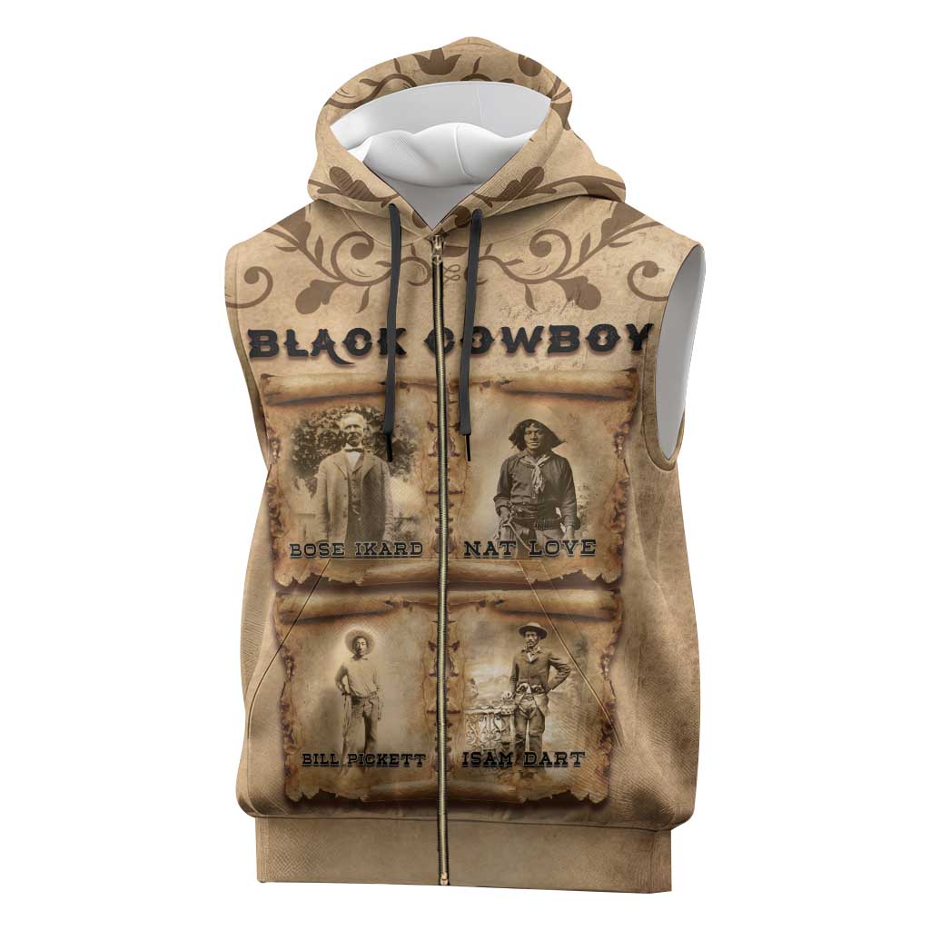 Black Cowboy Sleeveless Zip Hoodie Melanin Black History Western Grunge - Wonder Print Shop