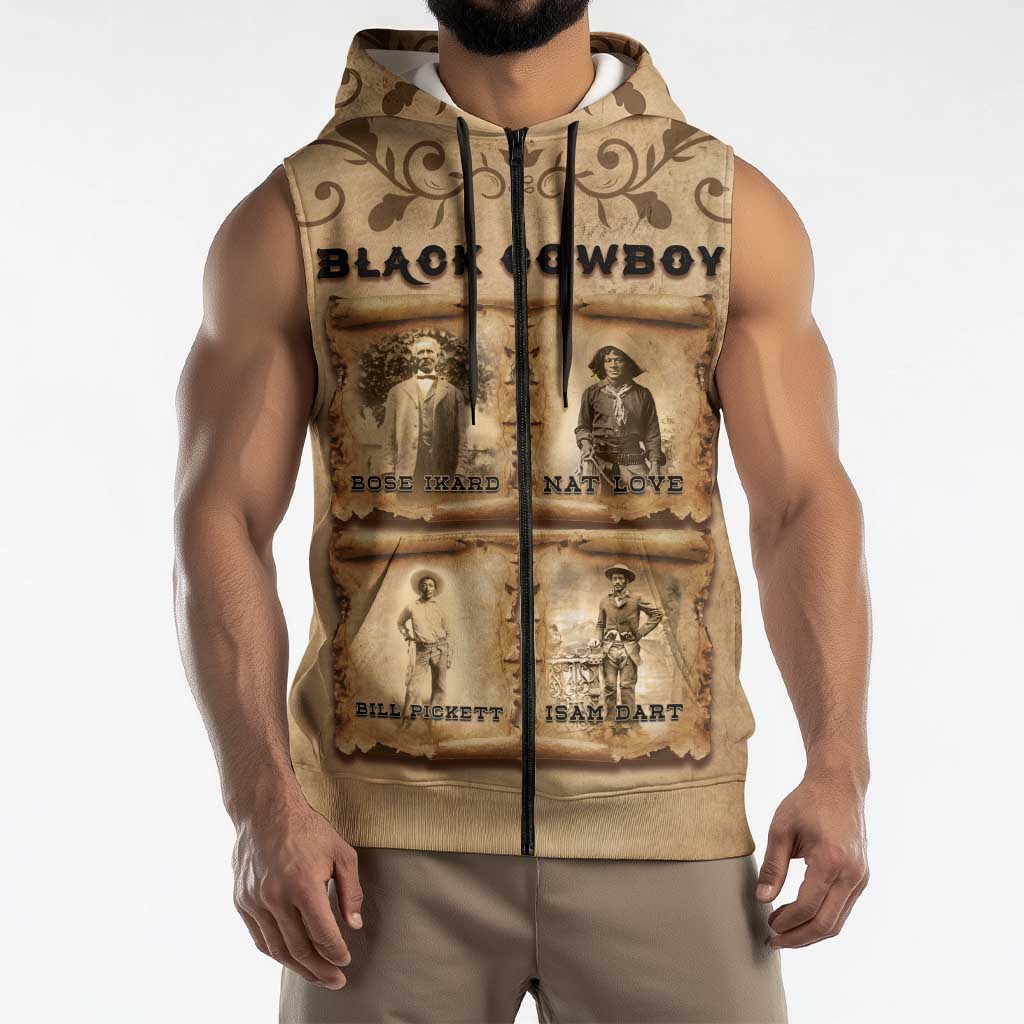 Black Cowboy Sleeveless Zip Hoodie Melanin Black History Western Grunge - Wonder Print Shop