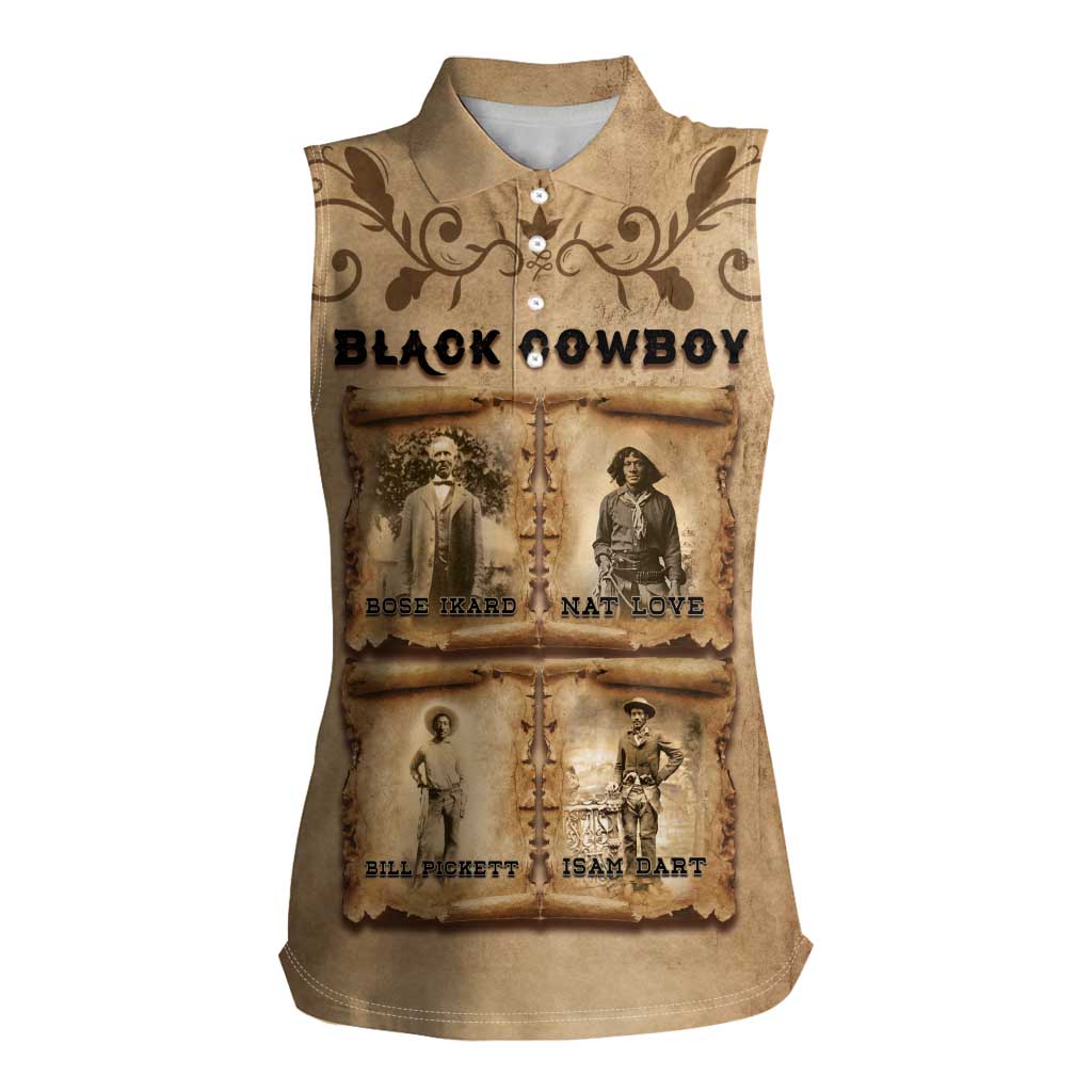 Black Cowboy Women Sleeveless Polo Shirt Melanin Black History Western Grunge - Wonder Print Shop