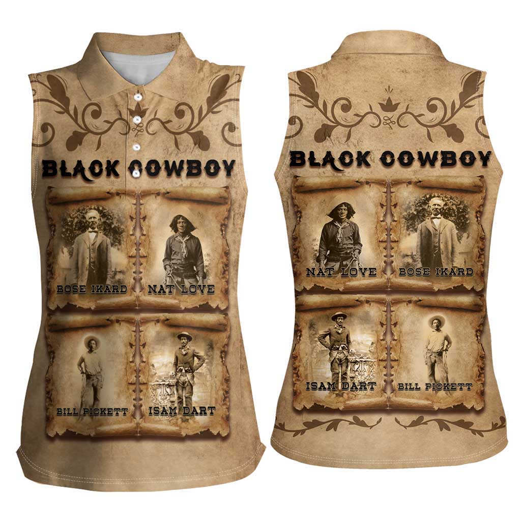 Black Cowboy Women Sleeveless Polo Shirt Melanin Black History Western Grunge - Wonder Print Shop