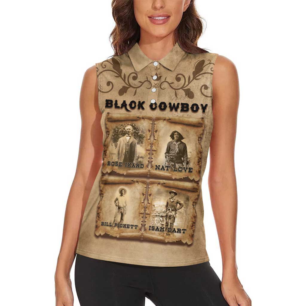 Black Cowboy Women Sleeveless Polo Shirt Melanin Black History Western Grunge - Wonder Print Shop