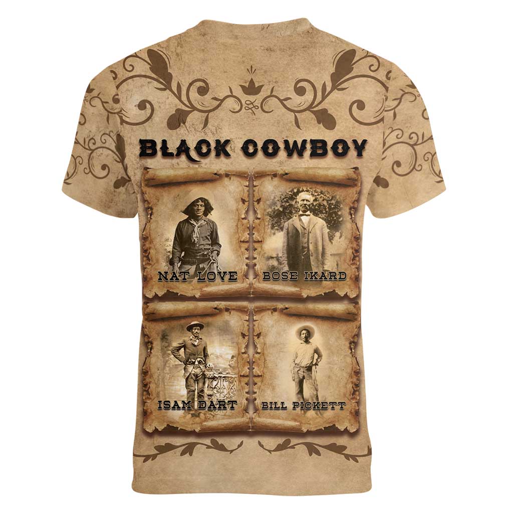 Black Cowboy Women V-Neck T-Shirt Melanin Black History Western Grunge - Wonder Print Shop