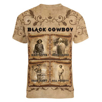 Black Cowboy Women V-Neck T-Shirt Melanin Black History Western Grunge - Wonder Print Shop
