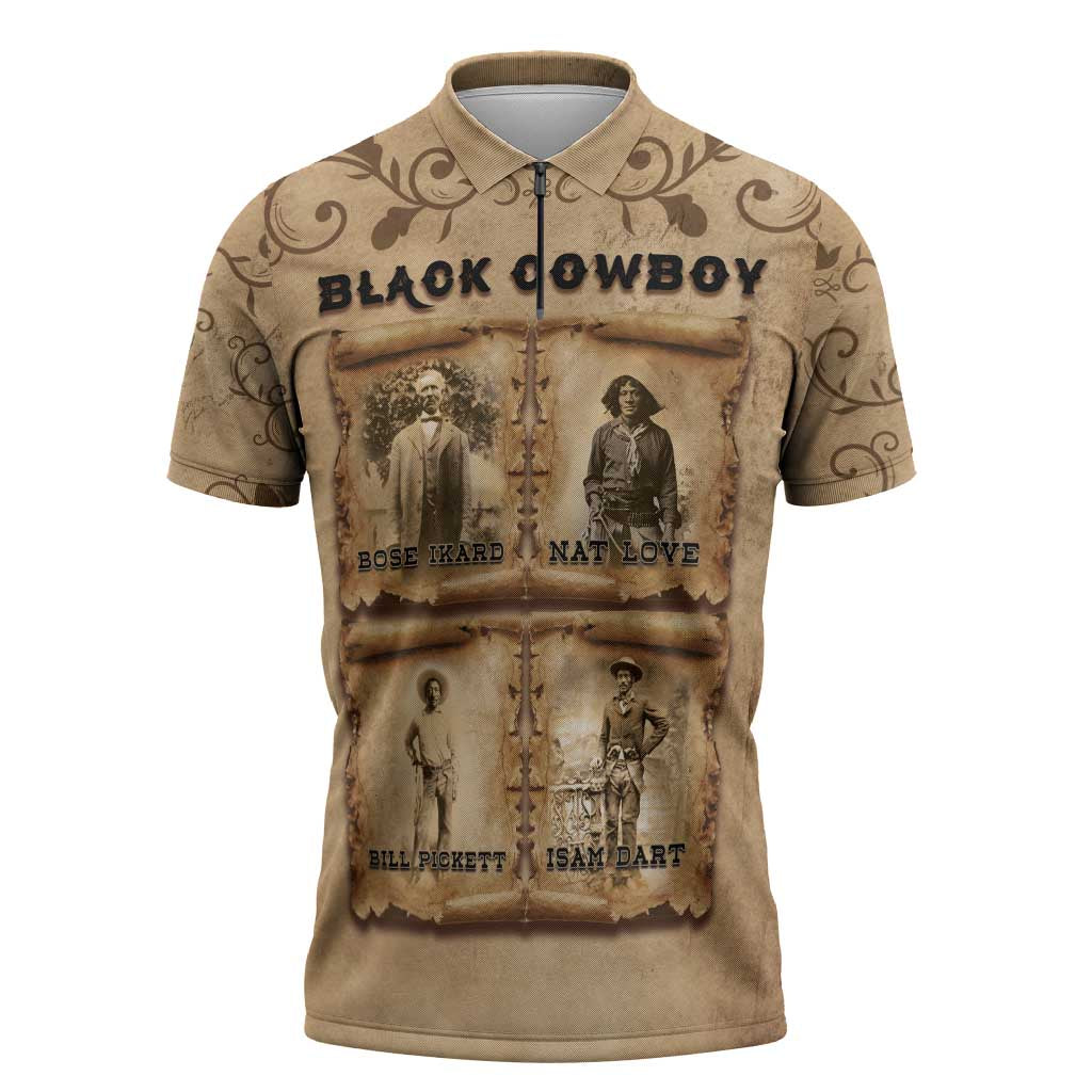 Black Cowboy Zipper Polo Shirt Melanin Black History Western Grunge - Wonder Print Shop