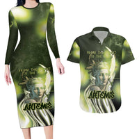 Ancient Greek Artemis Couples Matching Long Sleeve Bodycon Dress and Hawaiian Shirt Goddess Of The Moon - Wonder Print Shop