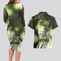 Ancient Greek Artemis Couples Matching Long Sleeve Bodycon Dress and Hawaiian Shirt Goddess Of The Moon - Wonder Print Shop