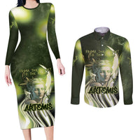 Ancient Greek Artemis Couples Matching Long Sleeve Bodycon Dress and Long Sleeve Button Shirt Goddess Of The Moon - Wonder Print Shop