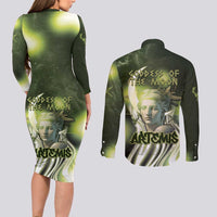 Ancient Greek Artemis Couples Matching Long Sleeve Bodycon Dress and Long Sleeve Button Shirt Goddess Of The Moon - Wonder Print Shop